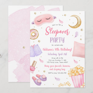 Sleepover Slumber Party Girl Spa Pink Birthday Inv Invitation