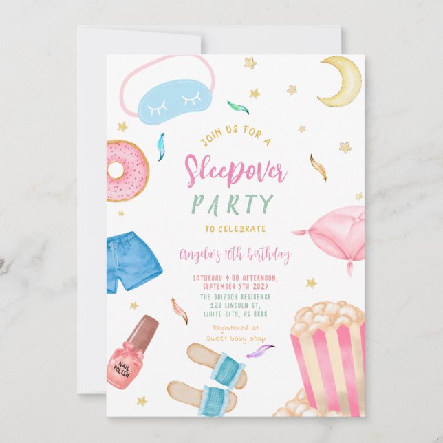 Sleepover Slumber Party Girl Spa Pink Birthday Invitation (Front)