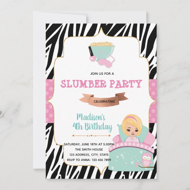Sleepover slumber party invitation (Front)