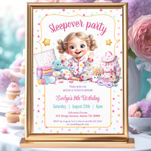 Sleepover Slumber Party Pink Cute Girl Birthday Invitation