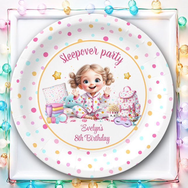 Sleepover Slumber Party Pink Cute Girl Birthday Paper Plate (Sleepover Slumber Party Pink Cute Girl Birthday Paper Plates)