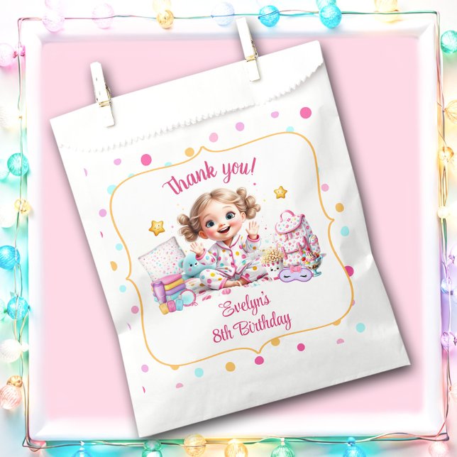 Sleepover Slumber Party Pink Cute Girl Polka Dot Favour Bag (Sleepover Slumber Party Pink Cute Girl Polka Dot Favor Bag)
