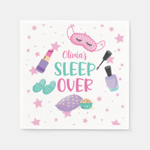 Sleepover slumber party pink purple tween napkin