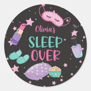 Sleepover slumber party pink purple tween paper pl classic round sticker