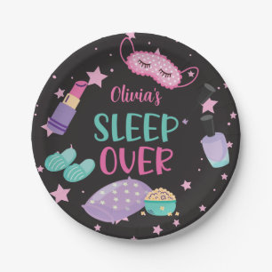 Sleepover slumber party pink purple tween paper pl plate