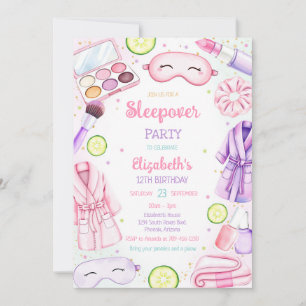 Sleepover Spa Party Slumber Pamper Birthday Invitation
