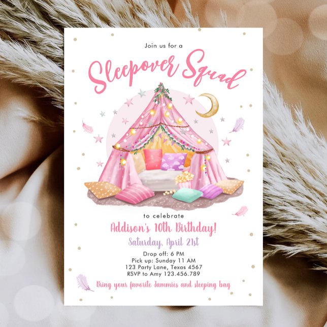 Sleepover Squad Slumber Party Girl Tent Birthday Invitation (Creator Uploaded)