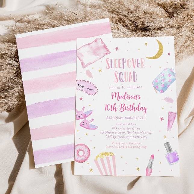 Sleepover Squad Slumber Party Pink Tween Birthday Invitation (Creator Uploaded)