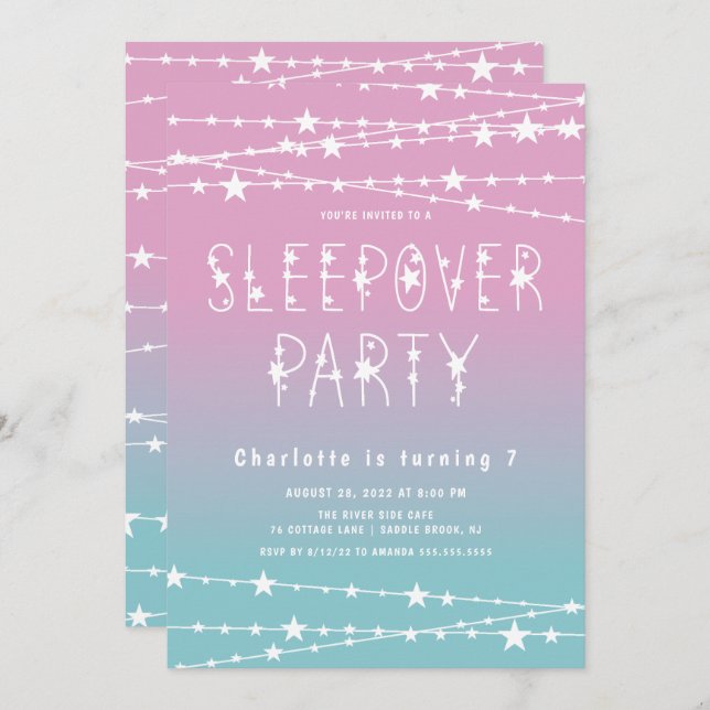 Sleepover Stars Birthday Party Invitation (Front/Back)