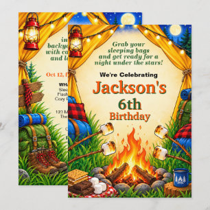 Sleepover Tent Campout Any Age Birthday Party Invitation