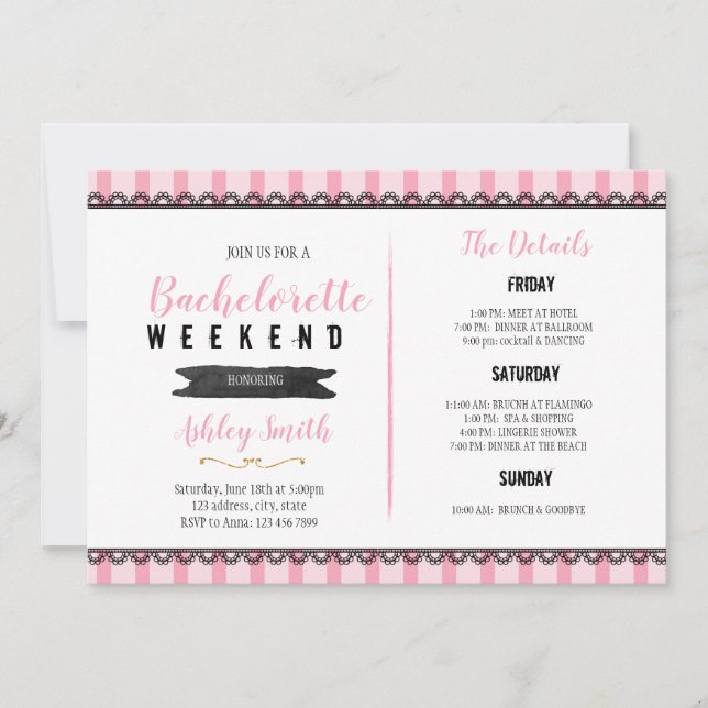 Sleepover Theme Bachelorette Itinerary invitation (Front)