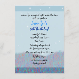 Sleepover Under the Stars Birthday Party - Blue Invitation