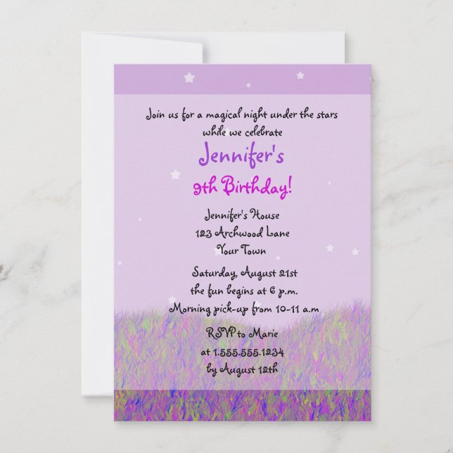 Sleepover Under the Stars Birthday Party - Purple Invitation (Front)