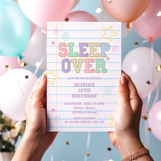 Sleepover varsity patch notebook invitation