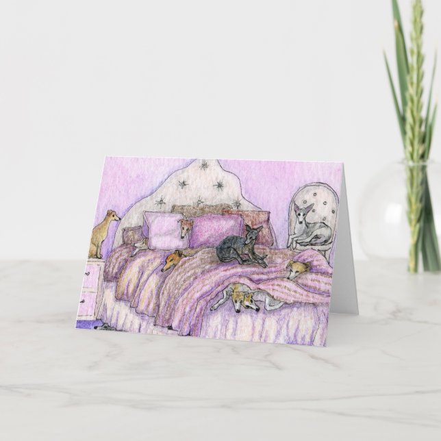 Sleepover - whippets and greyhounds galore! card (Front)