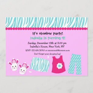 Sleepover Zebra Print Birthday Party Invitations