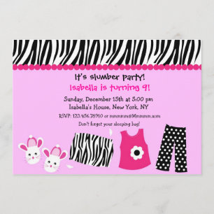 Sleepover Zebra Print Birthday Party Invitations