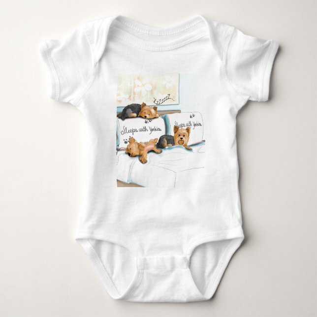 Sleeps with Yorkies by Catia Cho Baby Bodysuit (Front)