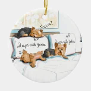 Sleeps with Yorkies by Catia Cho Ceramic Ornament