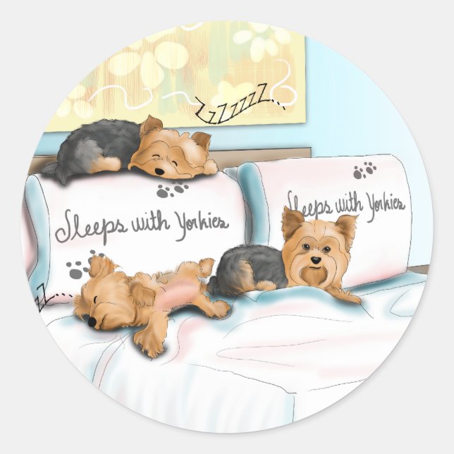 Sleeps with Yorkies Classic Round Sticker (Front)
