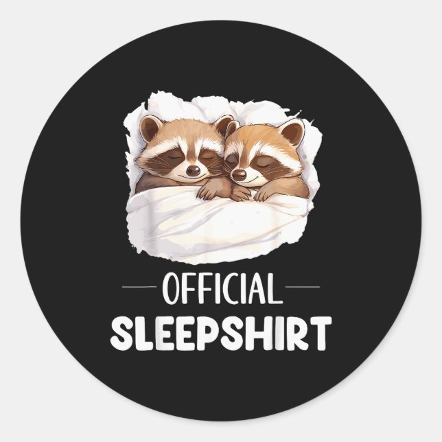 Sleepshirt Sleeng Raccoon Animal Lovers Pajama  Classic Round Sticker (Front)