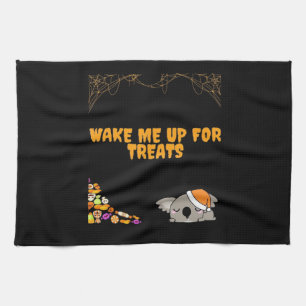 Sleepy animal ready for Halloween treats! Classic  Tea Towel