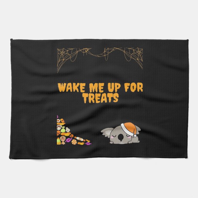Sleepy animal ready for Halloween treats! Classic  Tea Towel (Horizontal)