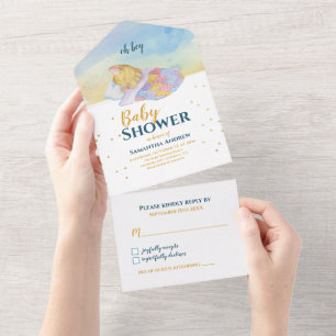 Sleepy Baby Cat Colourful Baby Shower  All In One Invitation