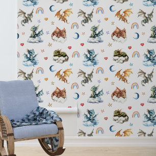 Sleepy Baby Dragon Nursery Child's room Wallpaper