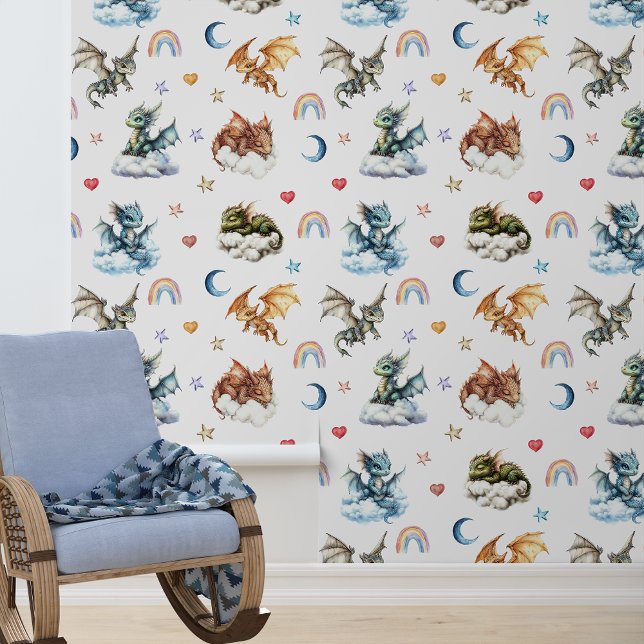 Sleepy Baby Dragon Nursery Child's room Wallpaper (Creator Uploaded)