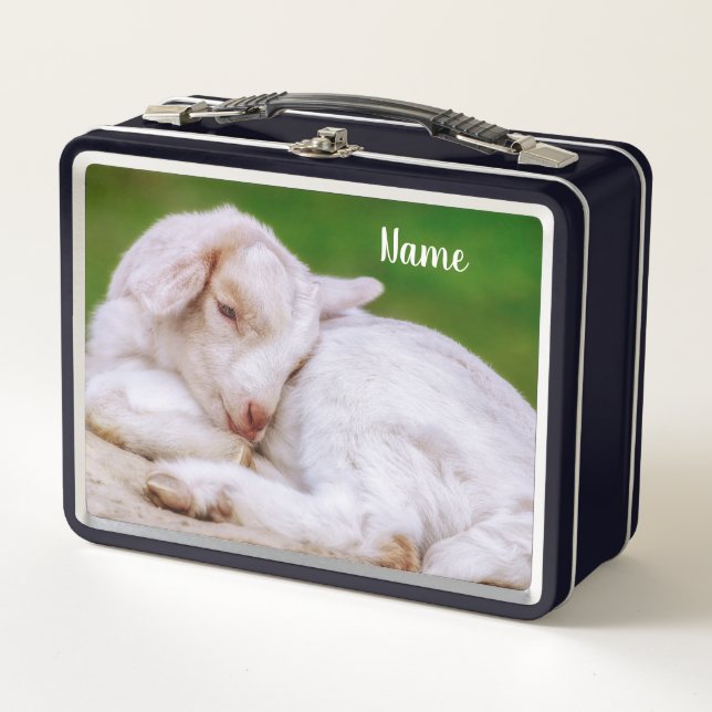 Sleepy Baby Goat Kid Metal Lunch Box (Front)