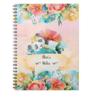 Sleepy Baby Panda Surrounded By Flowers - Noteboo Notebook