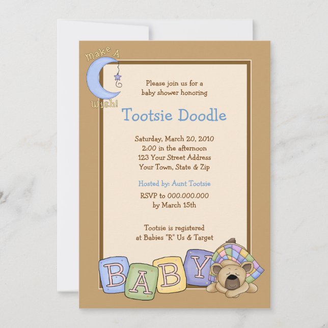 Sleepy Bear 5x7 Baby Shower Invitation (Front)