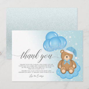 Sleepy Bear Balloon Boy Baby Shower Thank You Card