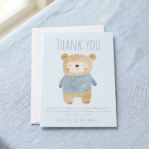 Sleepy Bear blue Baby Shower Cute thank you Card
