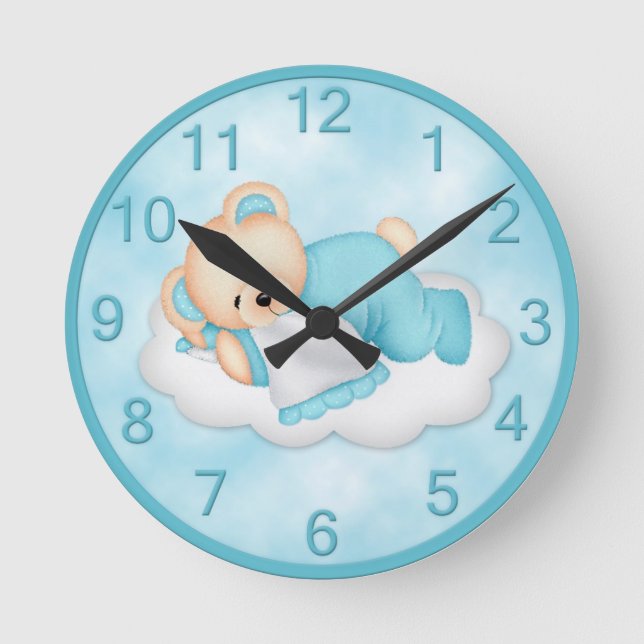 Sleepy Bear Blue Wall Clock (Front)