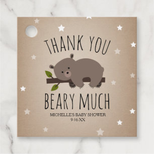 Sleepy Bear Cub Cardstock Stars Baby Shower Favour Tags