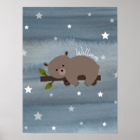 Sleepy Bear Cub Watercolor Baby Nursery Artwork