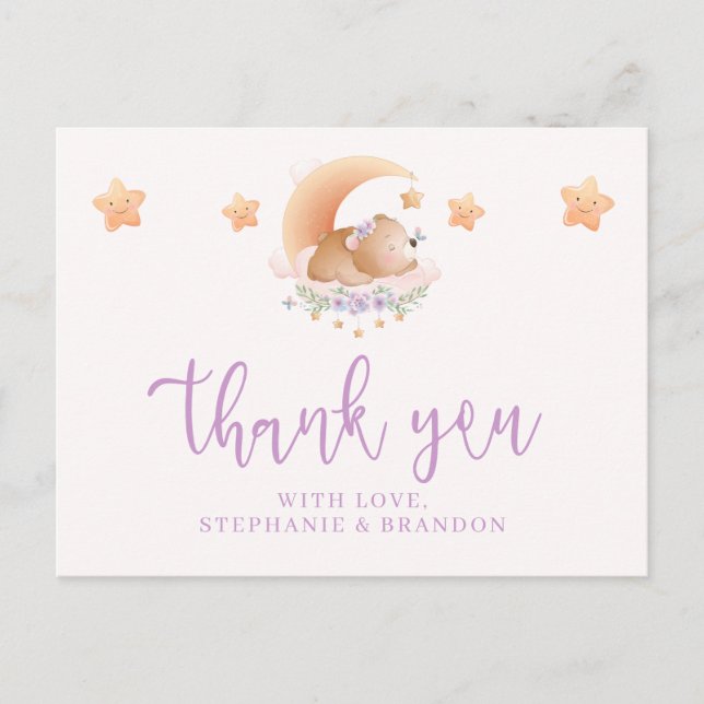 Sleepy Bear on Cloud Baby Shower Thank You Postcard (Front)