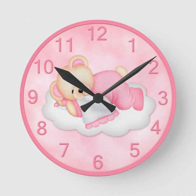 Sleepy Bear Pink Wall Clock (Front)