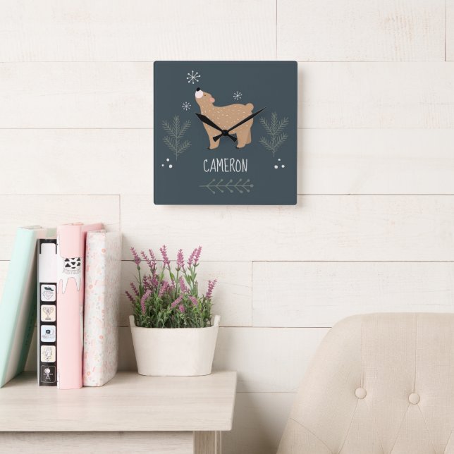 Sleepy Bear Square Wall Clock (Reading Room)