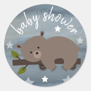 Sleepy Bear Stars Watercolor Baby Shower Classic Round Sticker