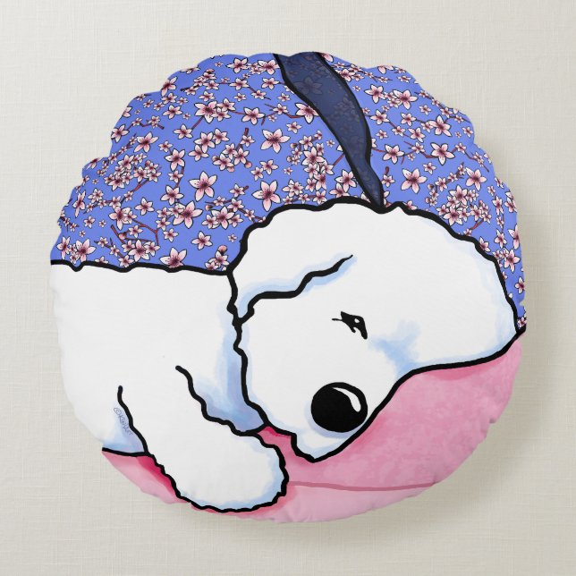Sleepy Bichon Round Cushion (Front)