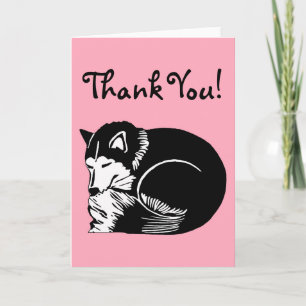 Sleepy Black White Husky Pink Thank You Card