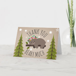 Sleepy Boho Bear Thank You Stars Card