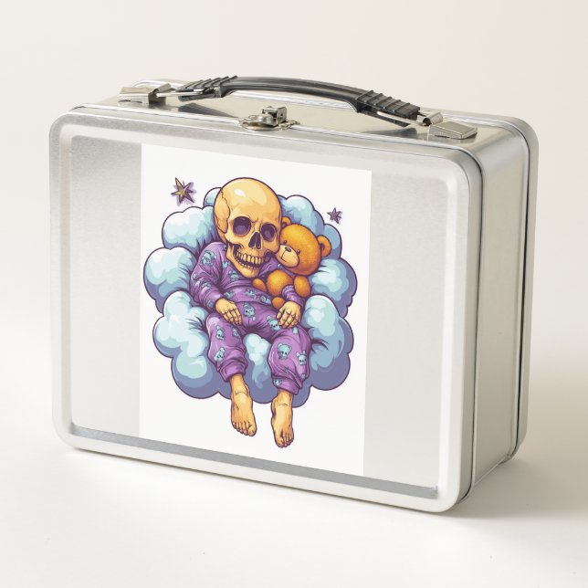 Sleepy Bones � Cute & Funny Bedtime Skull Metal Lunch Box (Front)