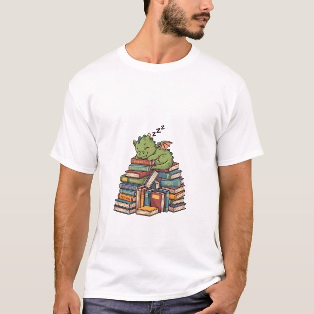 Sleepy Bookworm Dragon T-Shirt (Front)