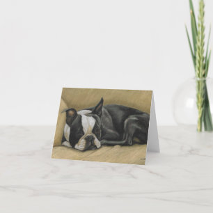 Sleepy Boston Terrier Dog Art Note Card