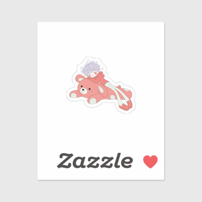 Sleepy Boy with Giant Teddy Bear Hugging (Sheet)