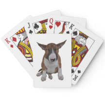 Sleepy Bull Terrier Puppy Playing Cards